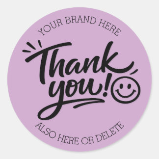Adesivo Redondo Modern Hand-Lettered “Thank You!” with Smiley
