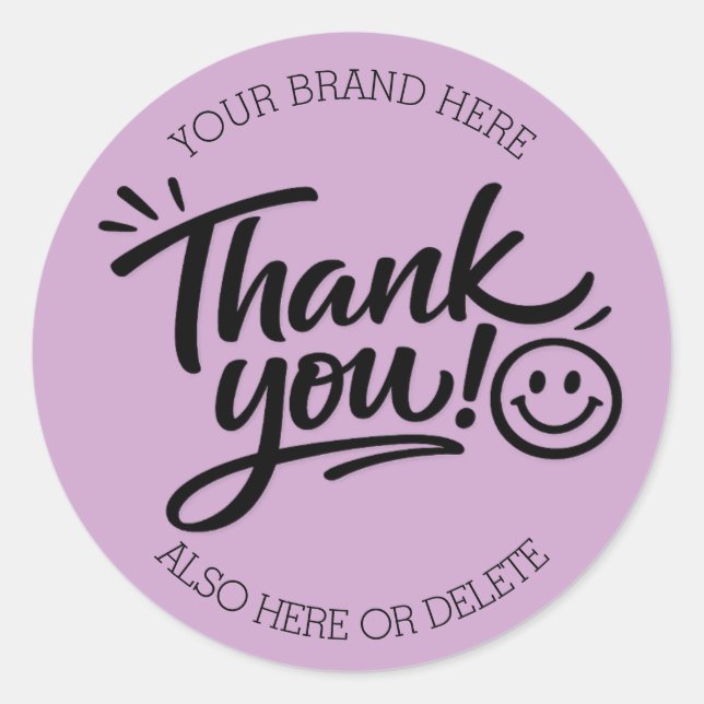 Adesivo Redondo Modern Hand-Lettered “Thank You!” with Smiley (Frente)
