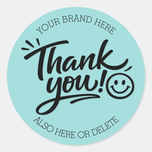 Adesivo Redondo Modern Hand-Lettered “Thank You!” with Smiley (Frente)
