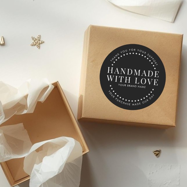 Adesivo Redondo Modern handmade with love black thank you (Criador carregado)