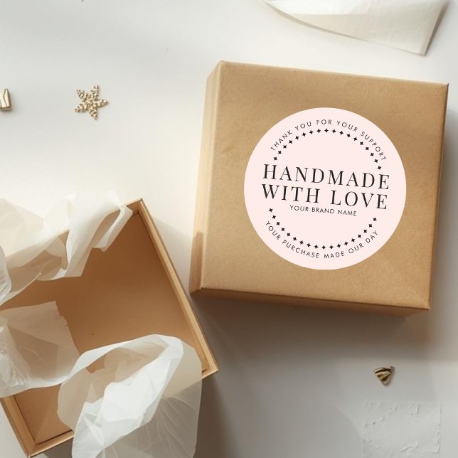 Adesivo Redondo Modern handmade with love blush pink thank you (Criador carregado)