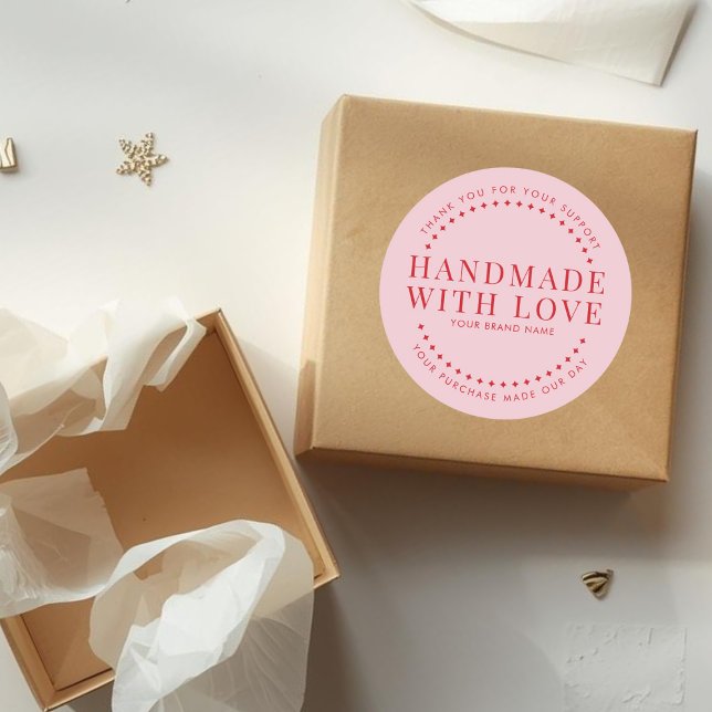 Adesivo Redondo Modern handmade with love pink thank you (Criador carregado)