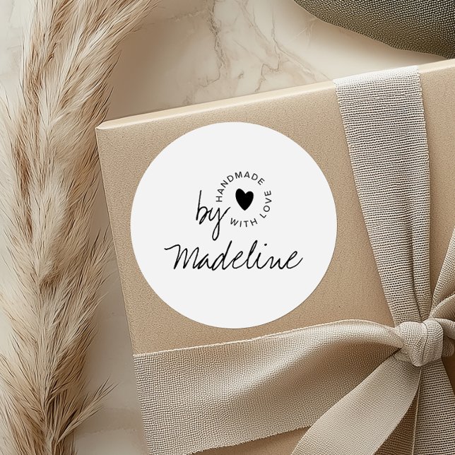 Adesivo Redondo Modern Handmade with Love Script Heart (Criador carregado)