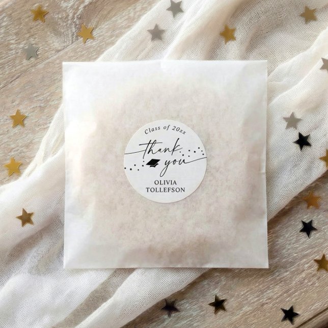 Adesivo Redondo Modern Handwriting 2026 Graduation Thank You Favor (Modern simple graduation thank you stickers for favors and thank you card envelopes.)