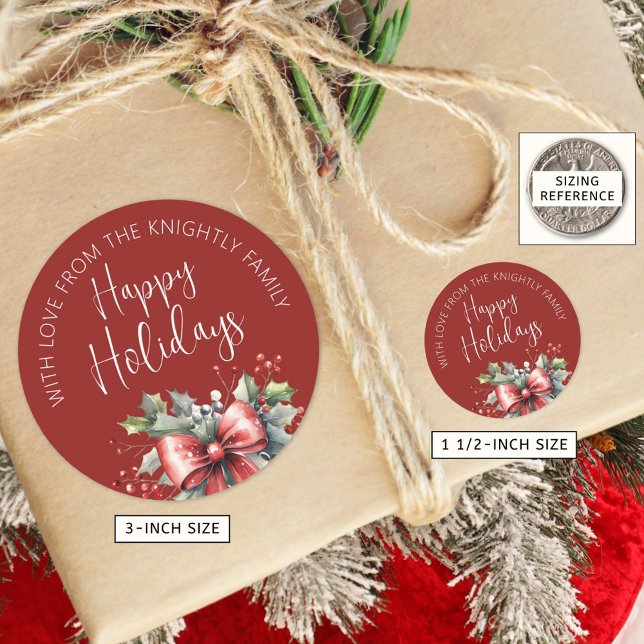 Adesivo Redondo Modern Happy Holidays Script Red Arco Do Nome (Criador carregado)