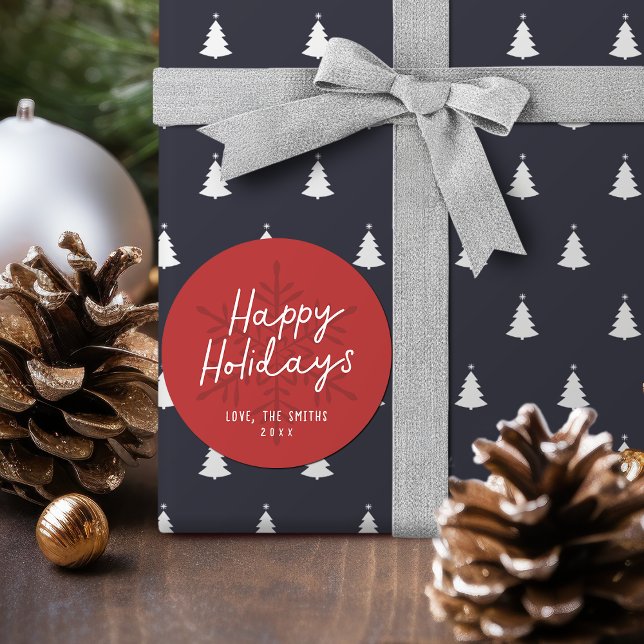 Adesivo Redondo Modern Happy Holidays Script Snowflakes Christmas (Modern Happy Holidays Script Snowflakes Christmas Classic Round Sticker)