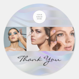 Adesivo Redondo Modern Holographic Black Script Logo Photo