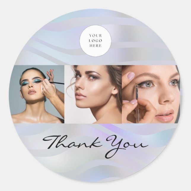 Adesivo Redondo Modern Holographic Black Script Logo Photo (Frente)