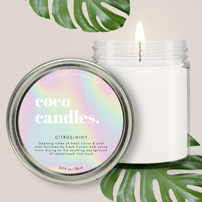 Adesivo Redondo Modern Holographic-inspired Gradient Candle Label (Criador carregado)