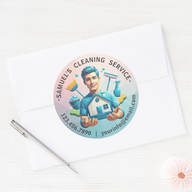 Adesivo Redondo Modern House Cleaning Maid Service Housekeeping (Envelope)