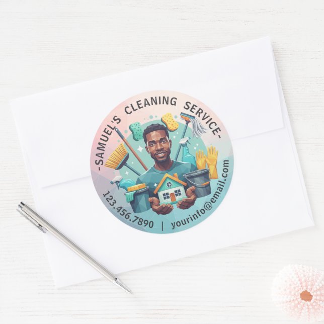 Adesivo Redondo Modern House Cleaning Maid Service Housekeeping (Envelope)