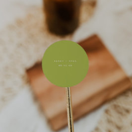 Adesivo Redondo Modern Lime Green Custom Names Wedding