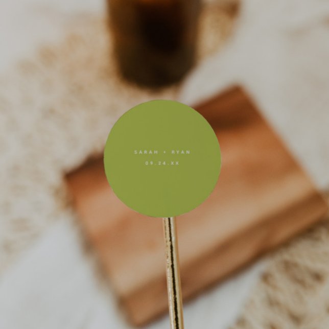 Adesivo Redondo Modern Lime Green Custom Names Wedding (Criador carregado)