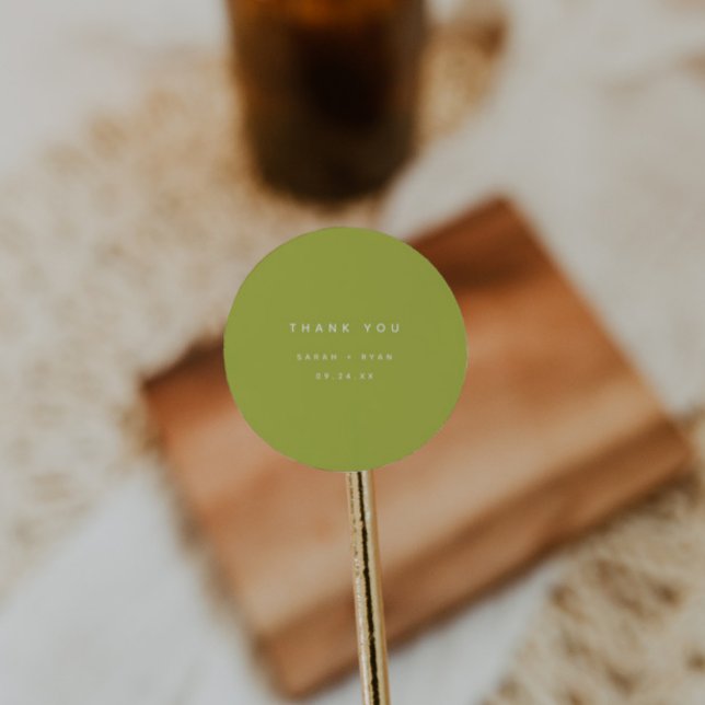 Adesivo Redondo Modern Lime Green "Thank You" Custom Wedding (Criador carregado)
