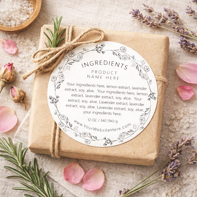 Adesivo Redondo Modern Line Art Floral Wreath Ingredients Labels (Modern Line Art Floral Wreath Ingredients Labels)