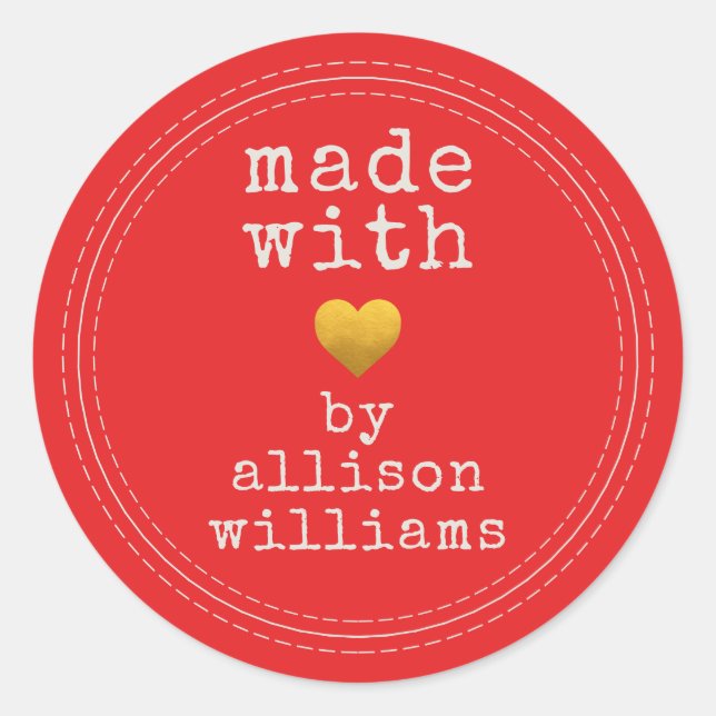 Adesivo Redondo Modern Made with Love Custom Name (Frente)