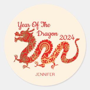 Adesivo Redondo Modern Mandala Dragon 2024 Ano Novo Chinês