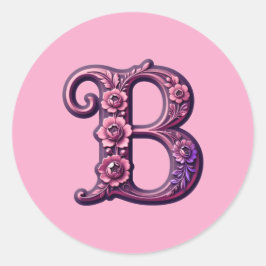 Adesivo Redondo Modern Metallic Rosemaling Letter B, Pink/Purple