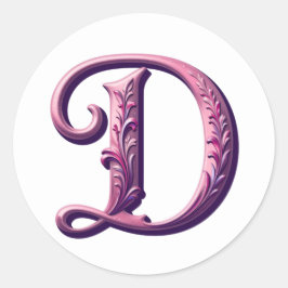 Adesivo Redondo Modern Metallic Rosemaling Letter D, Pink/Purple