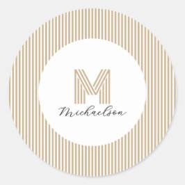 Adesivo Redondo Modern Minimal Gold Stripes Monogram