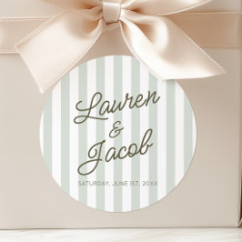 Adesivo Redondo Modern Minimal Minimalist Green Stripes Wedding