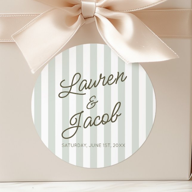 Adesivo Redondo Modern Minimal Minimalist Green Stripes Wedding (Criador carregado)