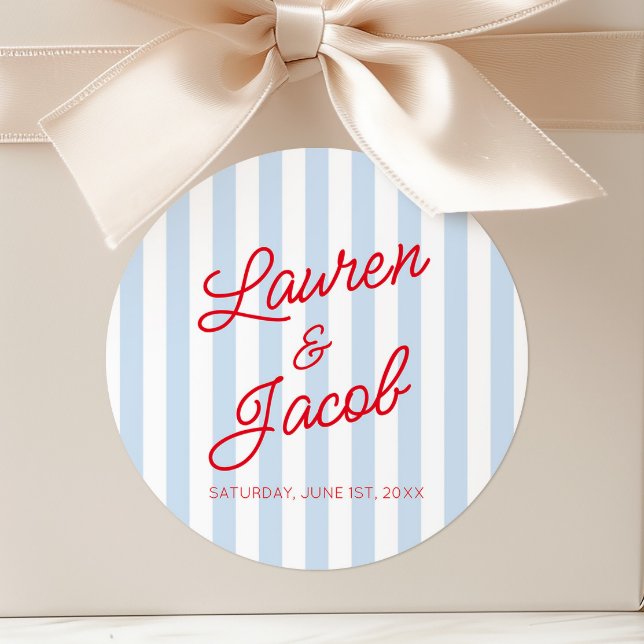 Adesivo Redondo Modern Minimal Minimalist Red Blue Stripes Wedding (Criador carregado)
