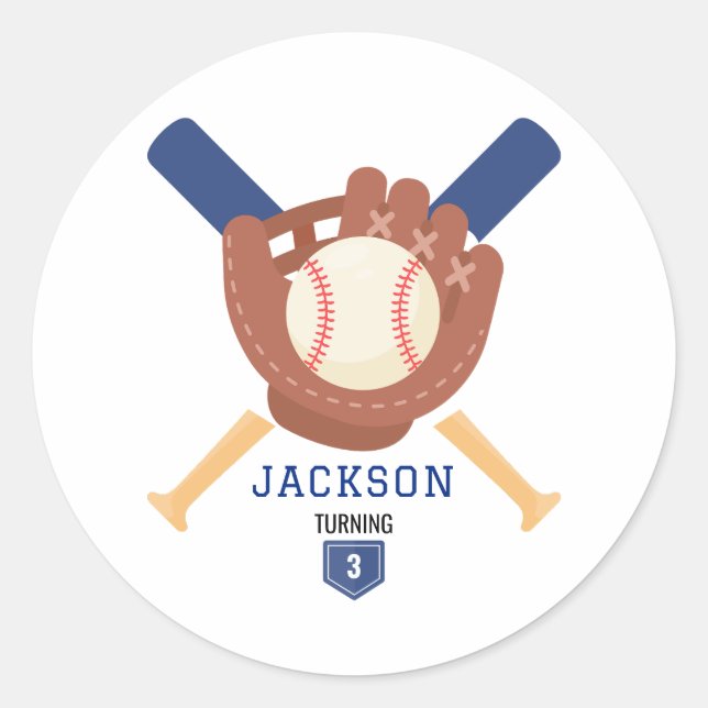 Adesivo Redondo Modern Minimalist Baseball Batter Up Birthday (Frente)