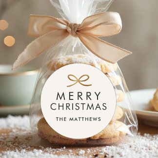 Adesivo Redondo Modern Minimalist Bow Faux Foil Christmas