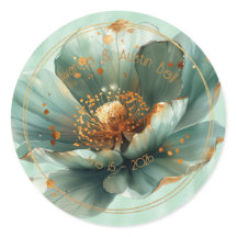 Modern Minimalist Emerald and Gold Wedding Sticker