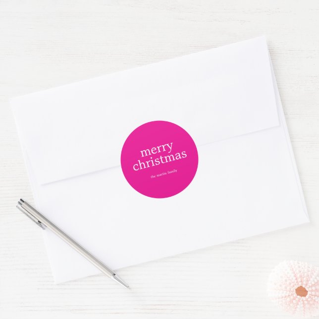 Adesivo Redondo Modern Minimalist Merry Christmas Simple Pink (Envelope)