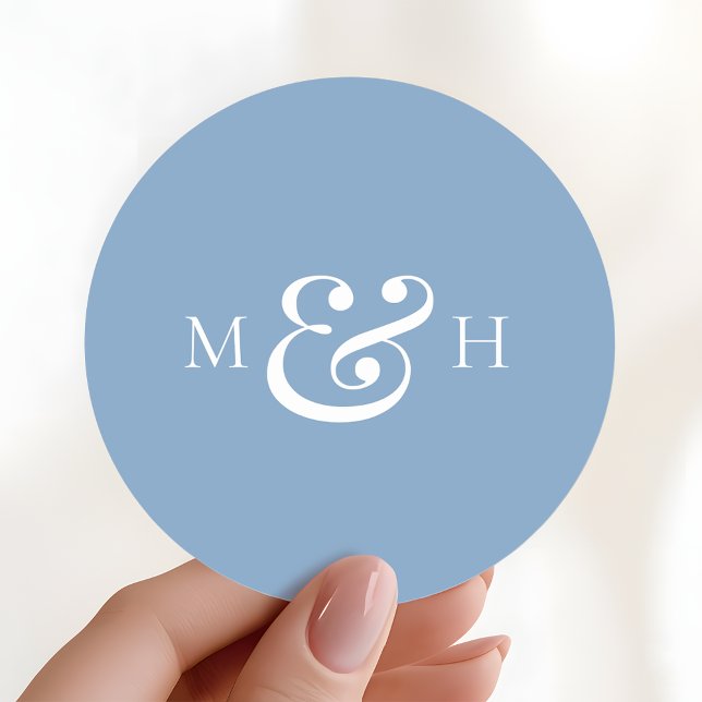Adesivo Redondo Modern Monogram Dusty Blue Wedding Favor (Criador carregado)