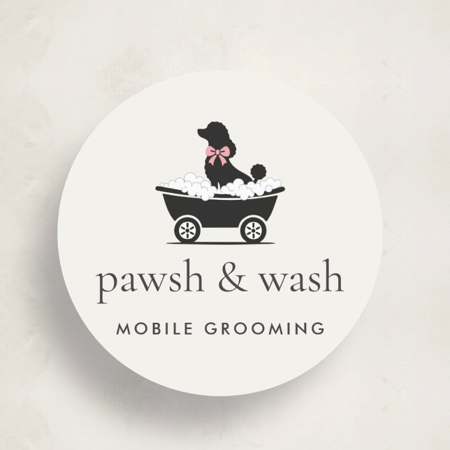 Adesivo Redondo Modern Neutral Mobile Dog Groomer Logo  (Criador carregado)