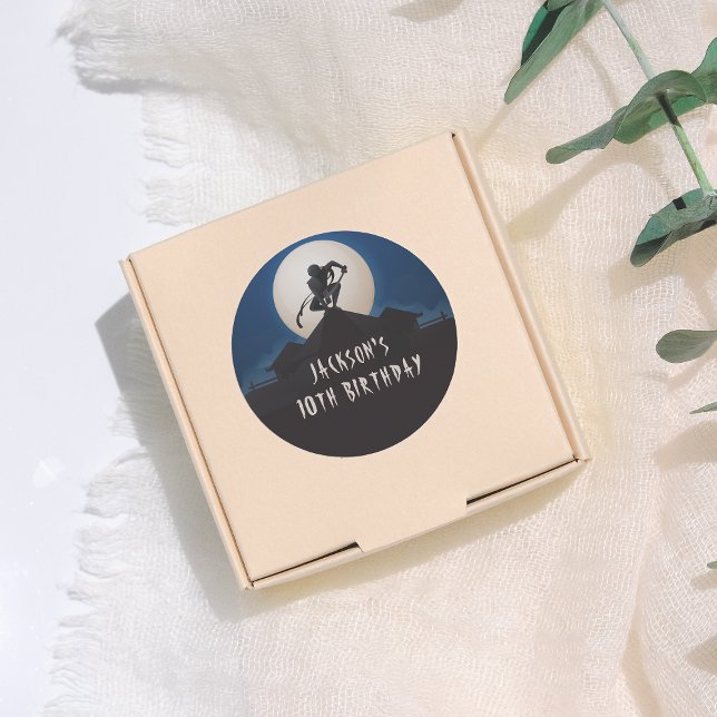 Adesivo Redondo Modern Ninja Silhouette Birthday Party (Criador carregado)