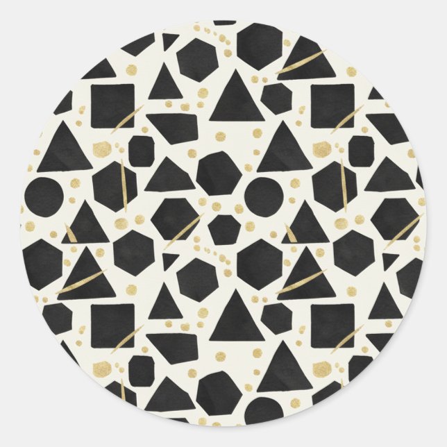 Adesivo Redondo Modern Noir Geometric & Gold Splatter (Frente)