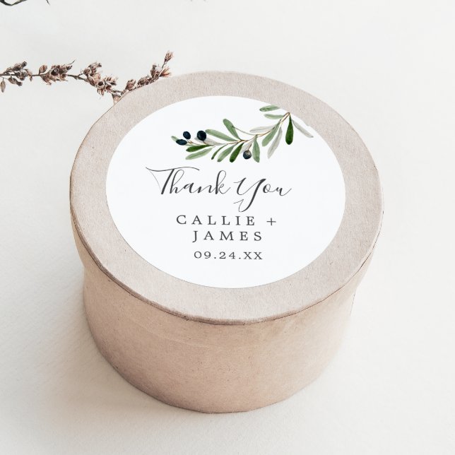 Adesivo Redondo Modern Olive Branch Obrigado A Favor Sticker (Criador carregado)