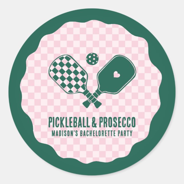 Adesivo Redondo Modern Pickleball & Prosecco Bachelorette Weekend (Frente)
