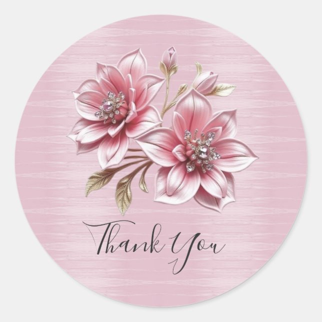 Adesivo Redondo Modern Pink Flowers Sticker (Frente)