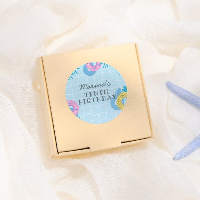 Adesivo Redondo Modern Pool Party Birthday (Criador carregado)