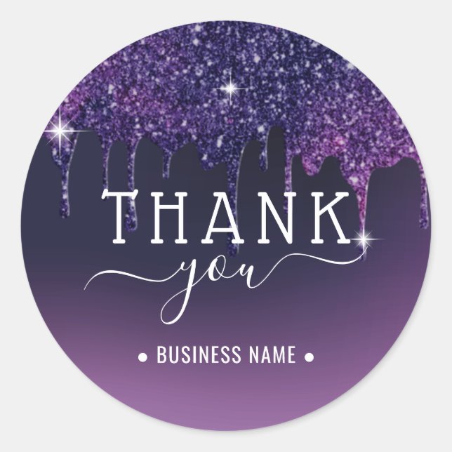 Adesivo Redondo Modern Purple Glitter Drives Obrigado (Frente)