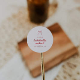 Adesivo Redondo Modern Red Coquette Bow Bachelorette Weekend