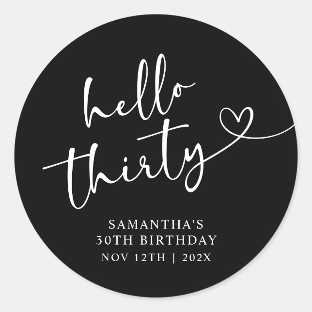 Adesivo Redondo Modern Red White Hello 30th Birthday (Frente)