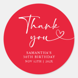 Adesivo Redondo Modern Red White Hello 30th Birthday