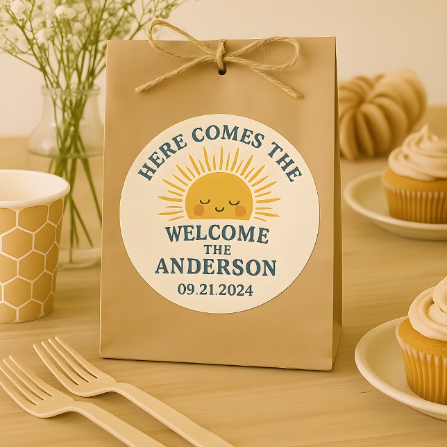 Adesivo Redondo Modern Retro Baby Shower Customizable Sticker  (Criador carregado)