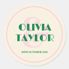 Adesivo Redondo Modern Retro Striped Wedding Invitation