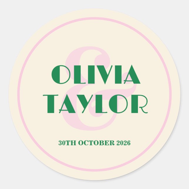 Adesivo Redondo Modern Retro Striped Wedding Invitation (Frente)