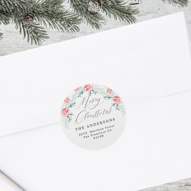 Adesivo Redondo Modern Return Address Feliz Natal (Mockup View)