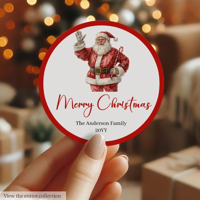 Adesivo Redondo Modern Santa Claus Holiday Label Sticker Design (Modern Santa Claus Holiday Label Sticker Design)