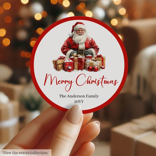 Adesivo Redondo Modern Santa Claus Simple Festive Gift Sticker (Modern Santa Claus Simple Festive Gift Sticker)