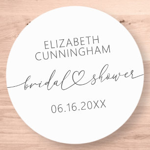 Adesivo Redondo Modern Simple Elegant Minimal Heart Bridal Shower